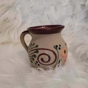 Mexican Clay Mug Hand Painted. Jarrito Mug, Coffee Cup . Brown w/ butterflies.